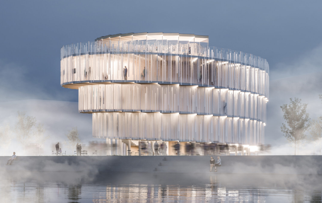 Spirálovitý ochoz pavilonu bude hostit českou výstavu, uprostřed se nachází auditorium. | © Apropos Architects, vizualizace: ZAN studio