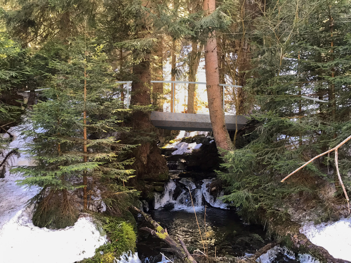 Lávka nad Friesovou strouhou – Nelávka, ateliér Mádr, zákres do fotografie